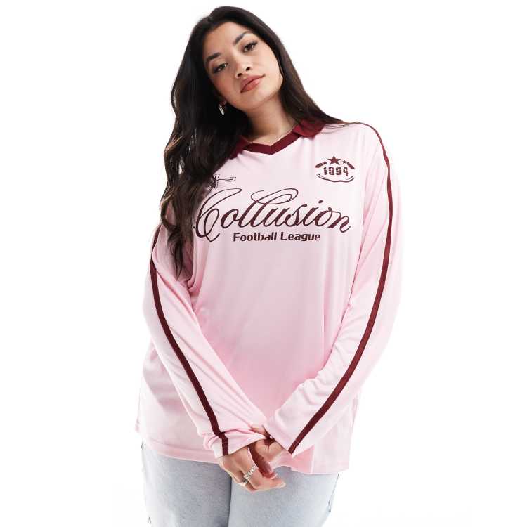 COLLUSION Plus oversized long sleeve soccer shirt in pink | ASOS