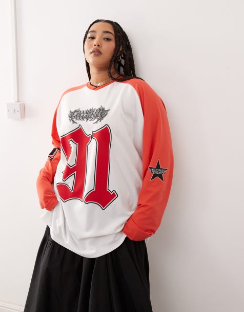 COLLUSION Plus oversized long sleeve t-shirt with vintage 91 graphic red ecru - view 1