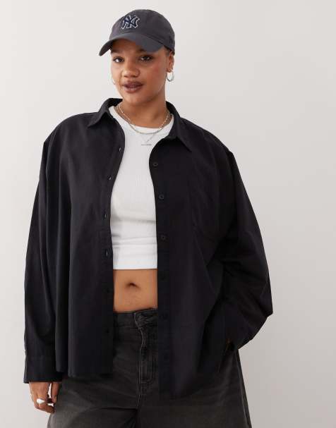COLLUSION - Plus - Oversized overhemd met linnenlook in zwart - view 1