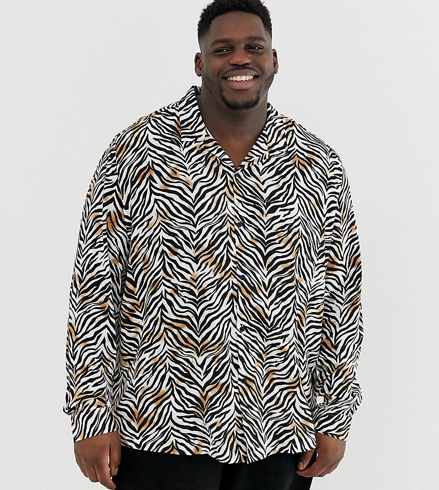 COLLUSION - Plus - Oversized overhemd  met revers en zebraprint-Bruin