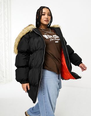 Collusion Oversized Parka Jacket With Faux Fur Hood In Black