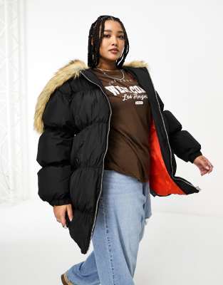 COLLUSION Plus oversized parka jacket with faux fur hood in black