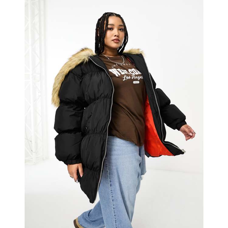 Collusion longline parka with 2025 removable faux fur hood