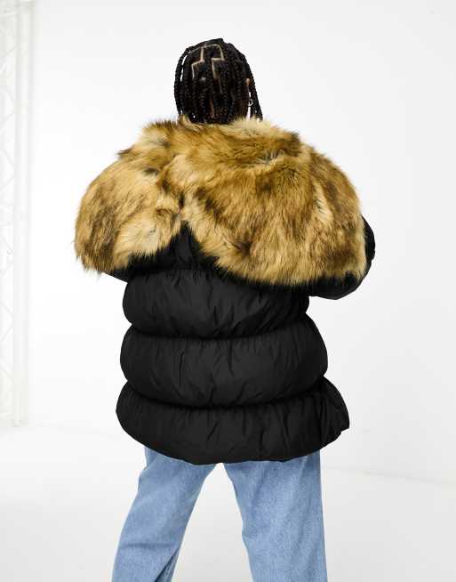 Oversized fur hot sale hood jacket