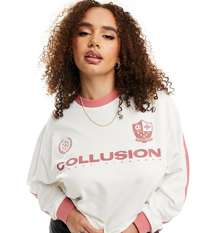 Collusion Plus Oversized Pique Football T-shirt In Off-white