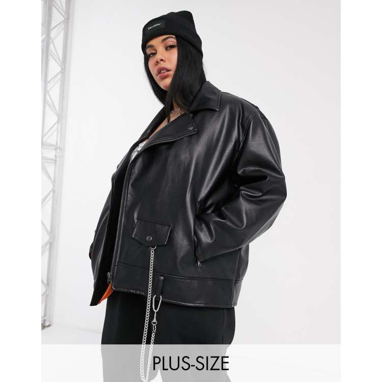 Black oversized cheap pu aviator jacket