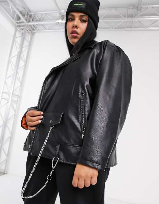 Collusion oversized leather 2025 look biker jacket