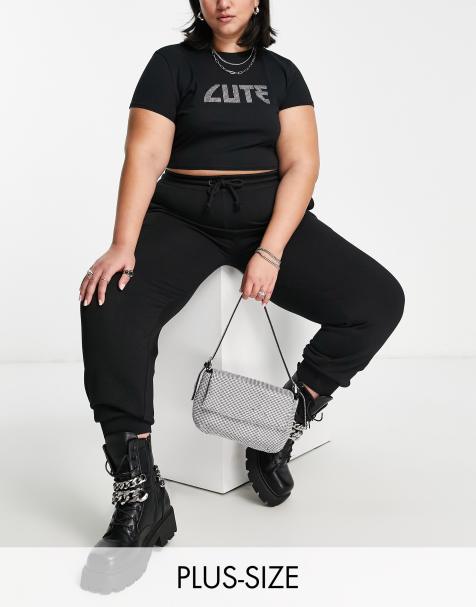 Plus Size Womens Sweat Tracksuit Set With Crop Top And Cargo