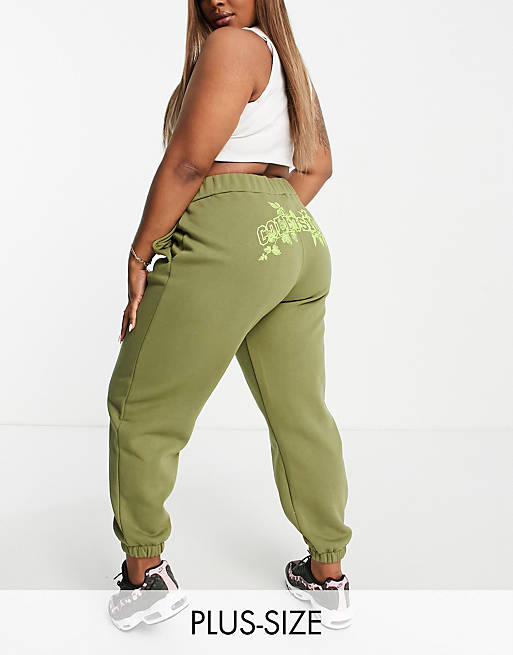 COLLUSION Plus oversized sweatpants with branded bum print in khaki - part  of a set