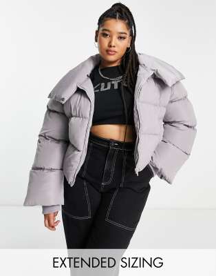 COLLUSION Plus oversized wadded puffer jacket in light gray