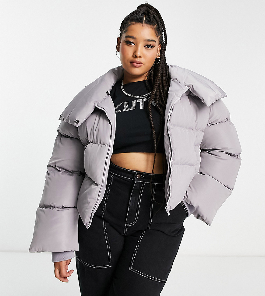 COLLUSION Plus oversized wadded puffer jacket in light gray