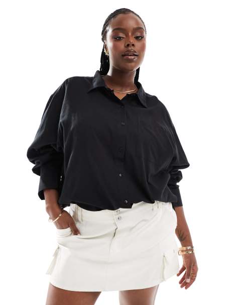 COLLUSION Plus oversized woven beach shirt in black - BLACK - view 1
