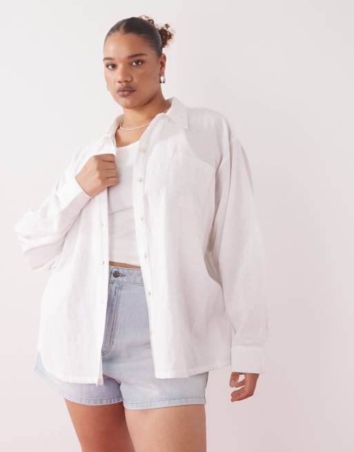 COLLUSION Plus oversized woven blend shirt in white