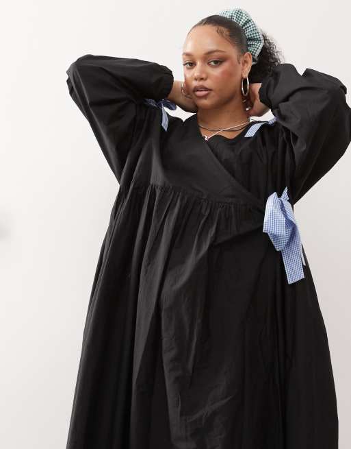 COLLUSION Plus oversized wrap maxi smock dress with contrast