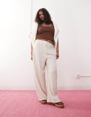 Plus - Pantalon décontracté en lin - Taupe-Neutre 54