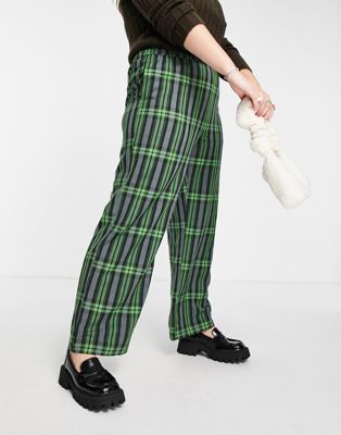 Pantalons et leggings COLLUSION Plus - Pantalon large à carreaux - Vert