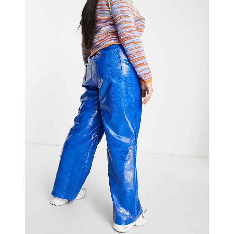 Donna Pantaloni e leggings COLLUSION Plus - Pantaloni dritti in pelle sintetica blu effetto coccodrillo