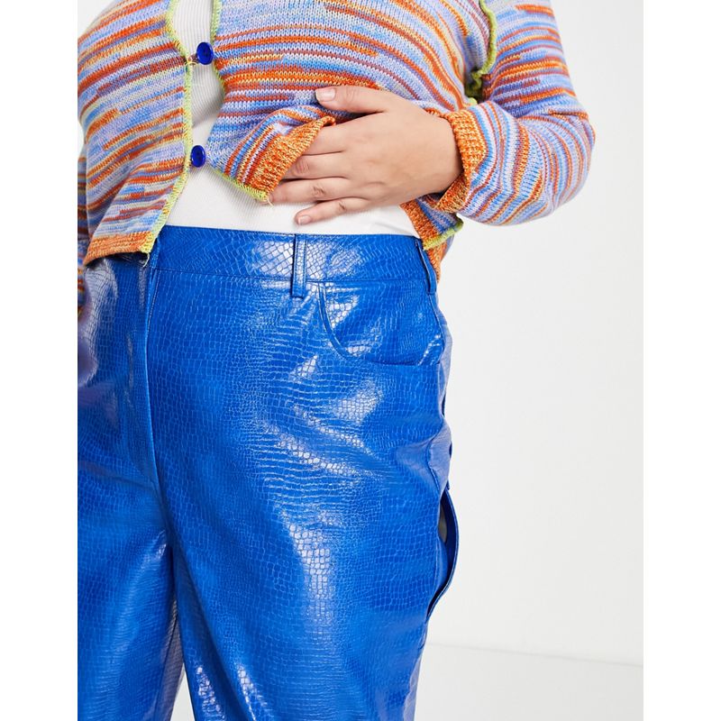 Donna Pantaloni e leggings COLLUSION Plus - Pantaloni dritti in pelle sintetica blu effetto coccodrillo