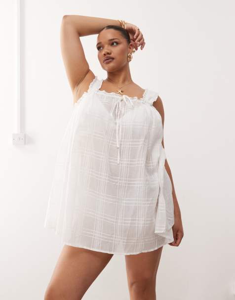 COLLUSION Plus plaid swing beach dress in white - view 1