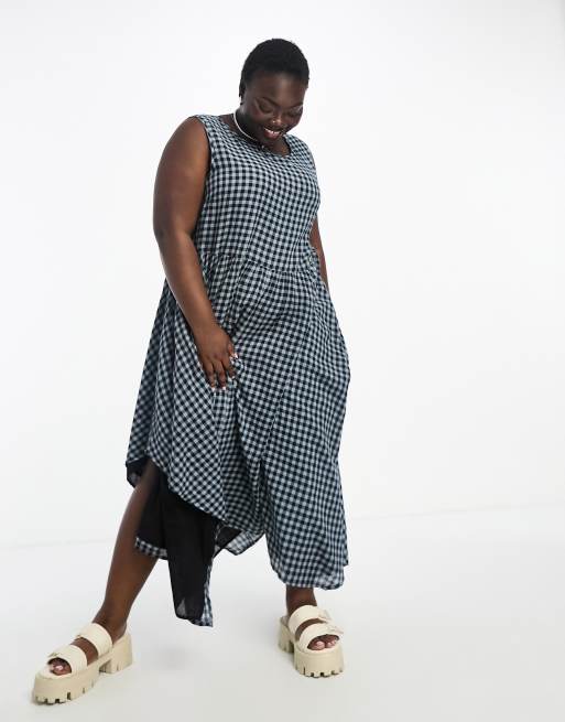 COLLUSION Plus plaid trapeze smock asymmetric hem midi dress in multi | ASOS