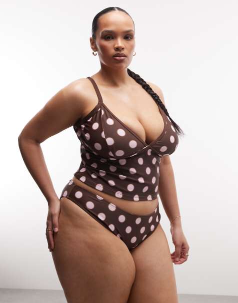 COLLUSION Plus polka dot high leg bikini bottom in brown - view 1