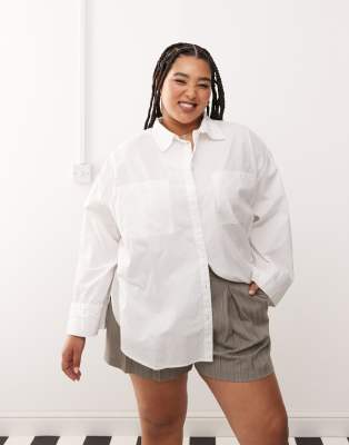 Plus poplin oversized shirt in white