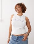 [Collusion] COLLUSION plus printed pointelle tank top in white 2XL WHITE