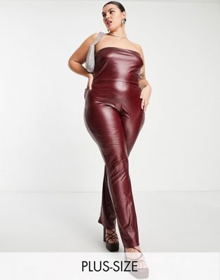 COLLUSION Plus PU bandeau jumpsuit in burgundy-Red