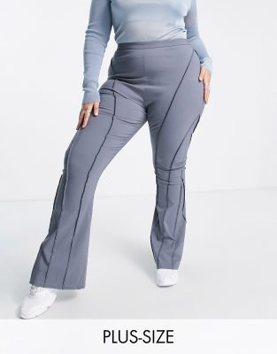 COLLUSION Plus puddle flare trousers with busted seams in grey - ASOS Price Checker
