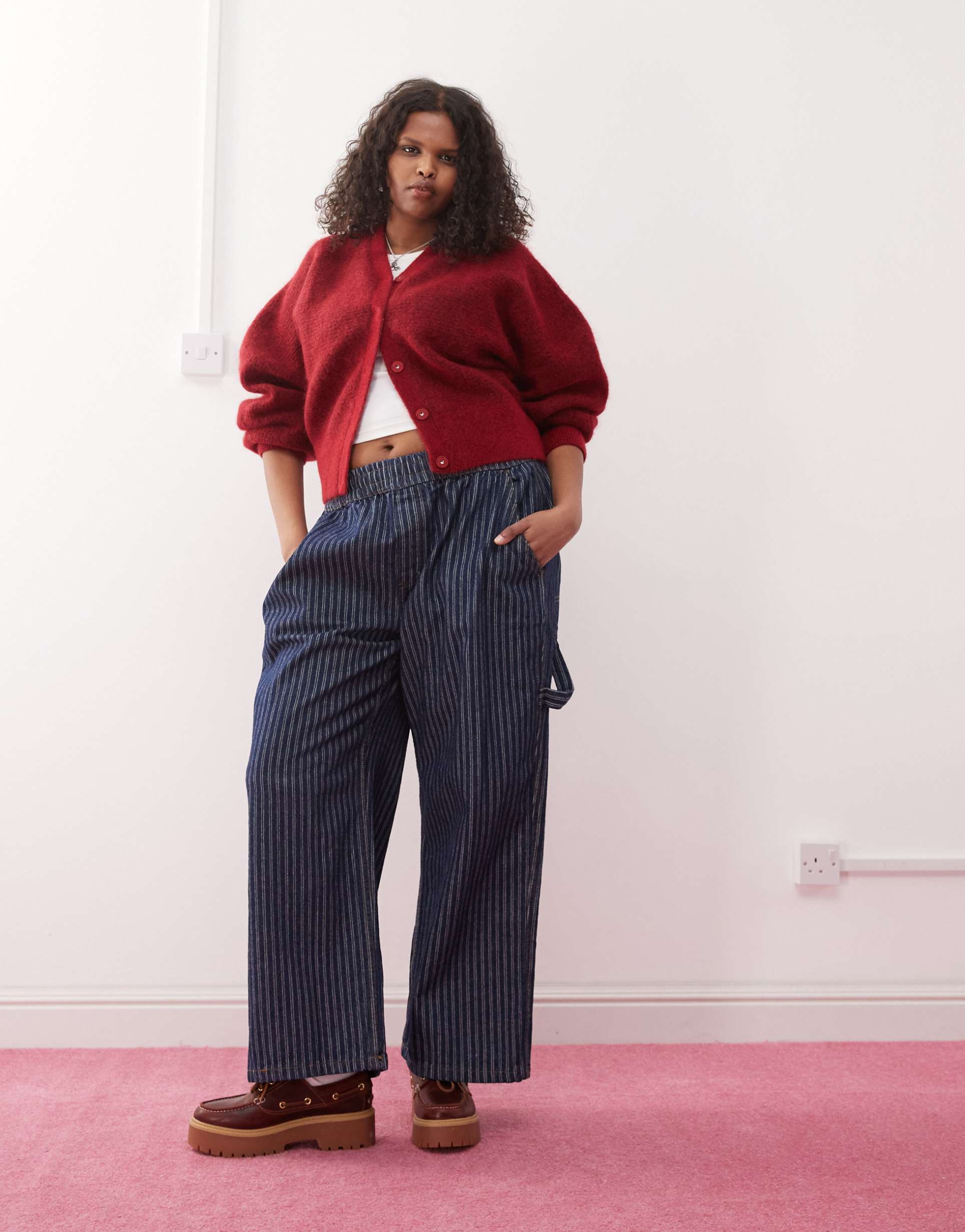 collusion plus pull on cargo pants in blue stripe