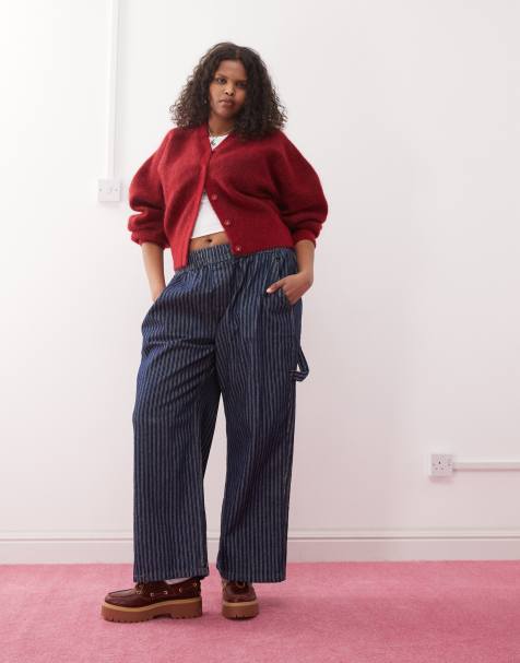 COLLUSION Plus pull on cargo trouser in blue stripe - view 1