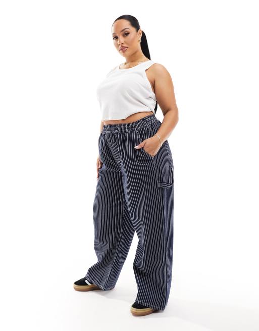 Plus Black Striped Wide Leg Pants