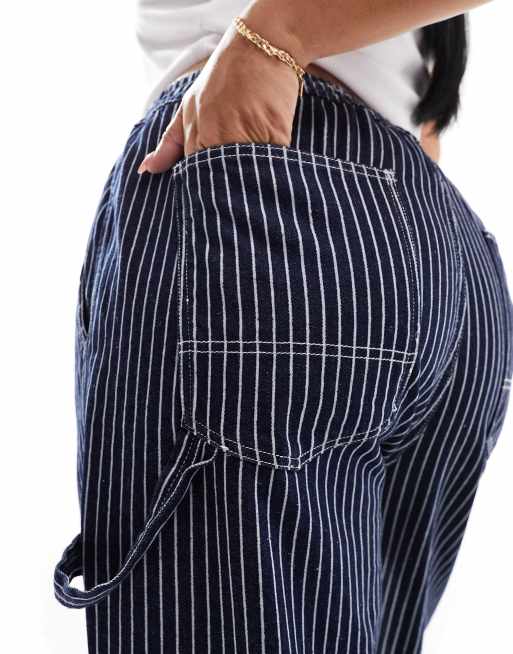 COLLUSION Plus pull on carpenter trousers in blue stripe