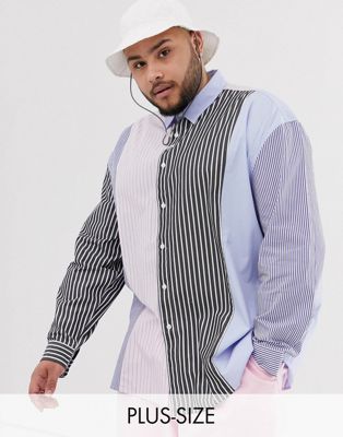 COLLUSION – Plus – Randig oversize-skjorta med slits-Svart