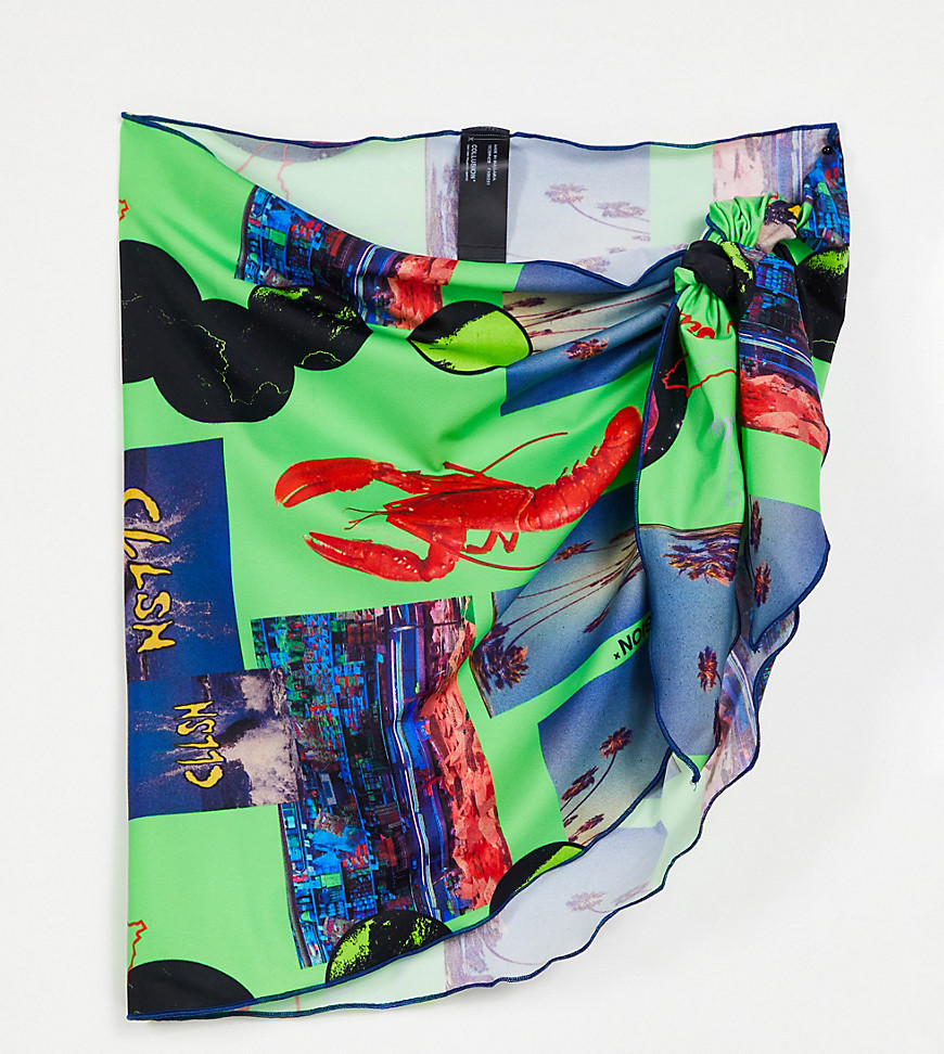 COLLUSION Plus recycled sarong in neon photographic print-Green