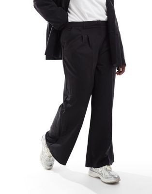 Plus relaxed wide leg tailored pants in black - part of a set