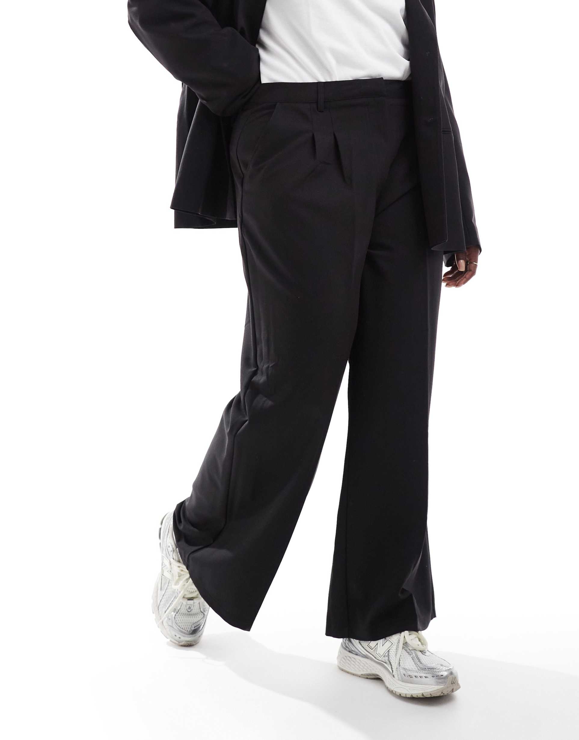 collusion plus relaxed wide leg tailored pants in black - part of a set