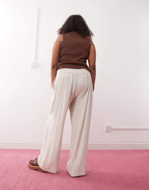 COLLUSION Plus relaxed woven trouser with linen in stone - STONE, 4 of 5