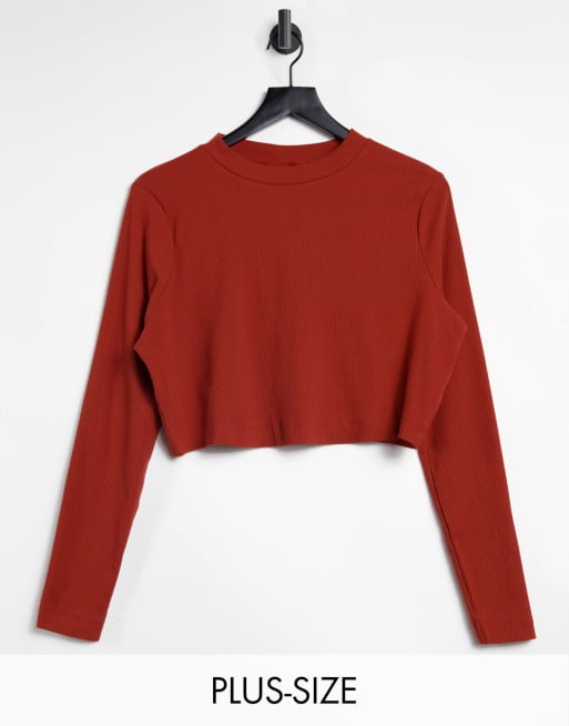 Download COLLUSION Plus rib long sleeve top in rust | Copperlan
