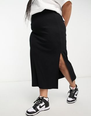 COLLUSION Plus rib maxi skirt in black