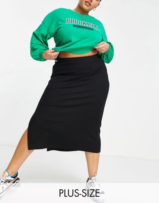 COLLUSION Plus rib midi skirt in black ASOS