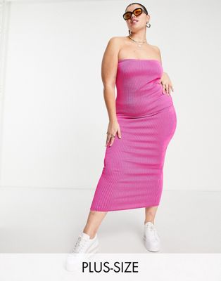 COLLUSION Plus ribbed maxi skirt in pink