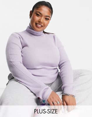 COLLUSION Plus ribbed roll neck jumper in lilac - ASOS Price Checker