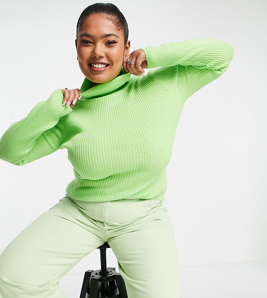 COLLUSION Plus ribbed roll neck sweater in bright green
