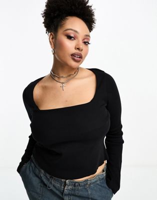 COLLUSION Plus long sleeve square neck in black  - ASOS Price Checker