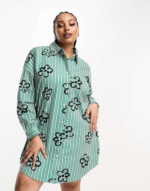 COLLUSION Plus - Robe chemise à rayures et imprimé fleuri