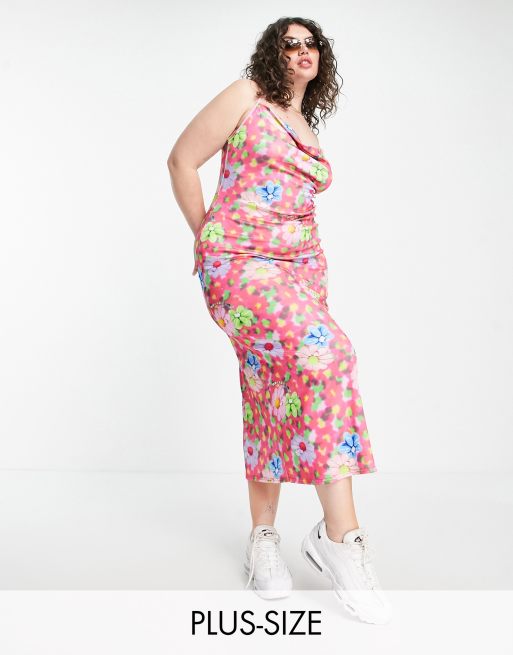 COLLUSION Plus - Robe nuisette d'été mi-longue à imprimé fleuri - Multicolore
