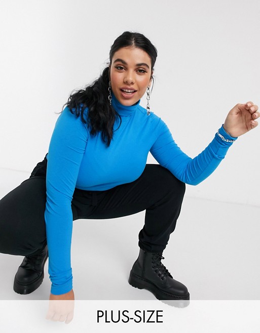 COLLUSION Plus roll neck top in blue