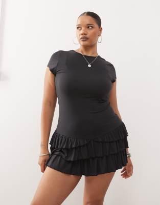 Collusion Plus Ruffle Mini Dress-black