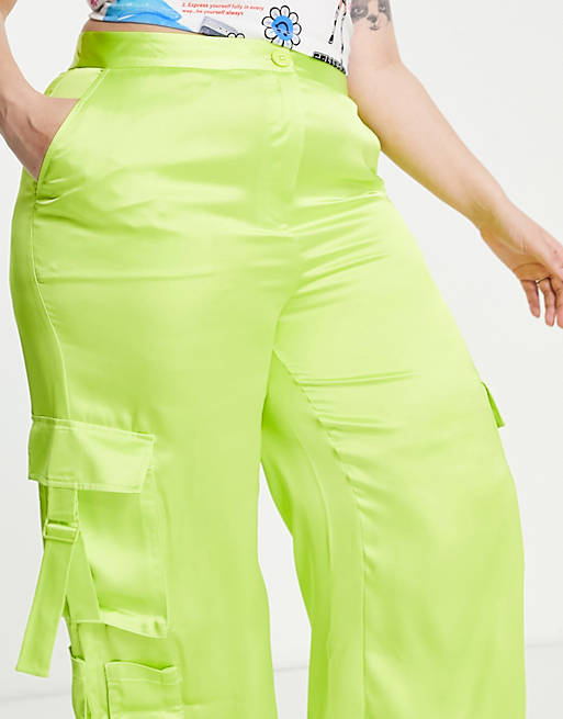 Womens Clothing Trousers Collusion Synthetic Plus Satin Cargo Trousers in Green Slacks and Chinos Cargo trousers 